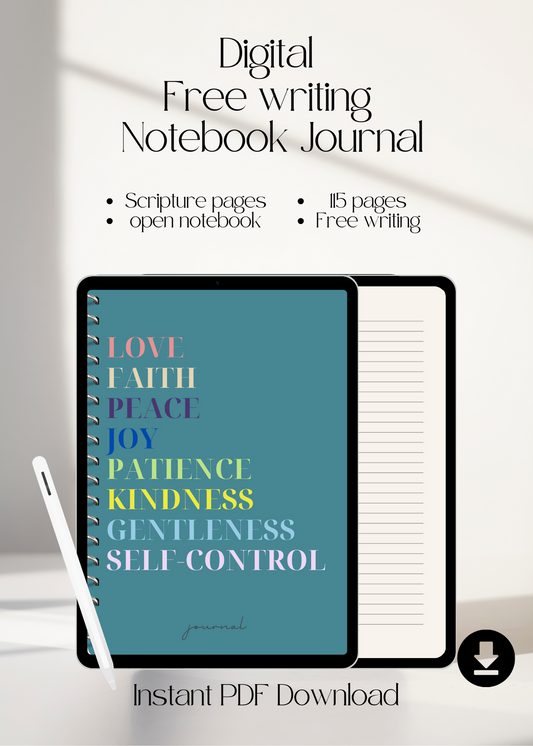 Digital Free Writing Christian Journal, Bible Verses, 115 Ruled Pages